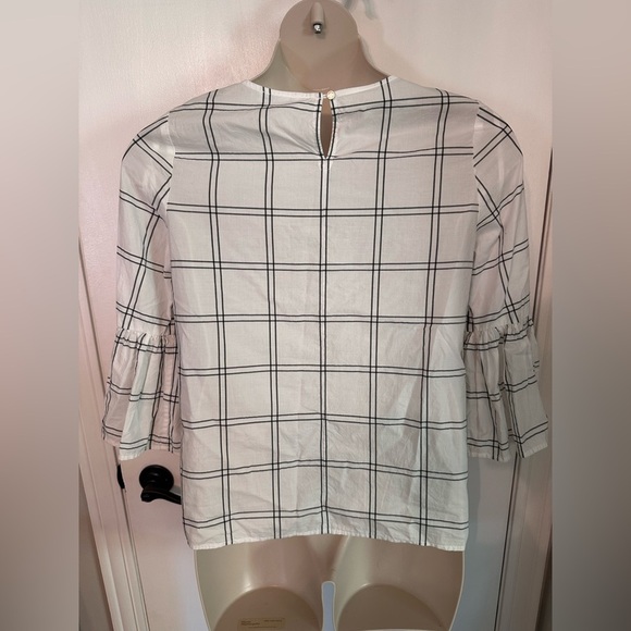 Calvin Klein White & Black Grid Windowpane Pattern Bell Ruffle Sleeve #1829 - Picture 3 of 8